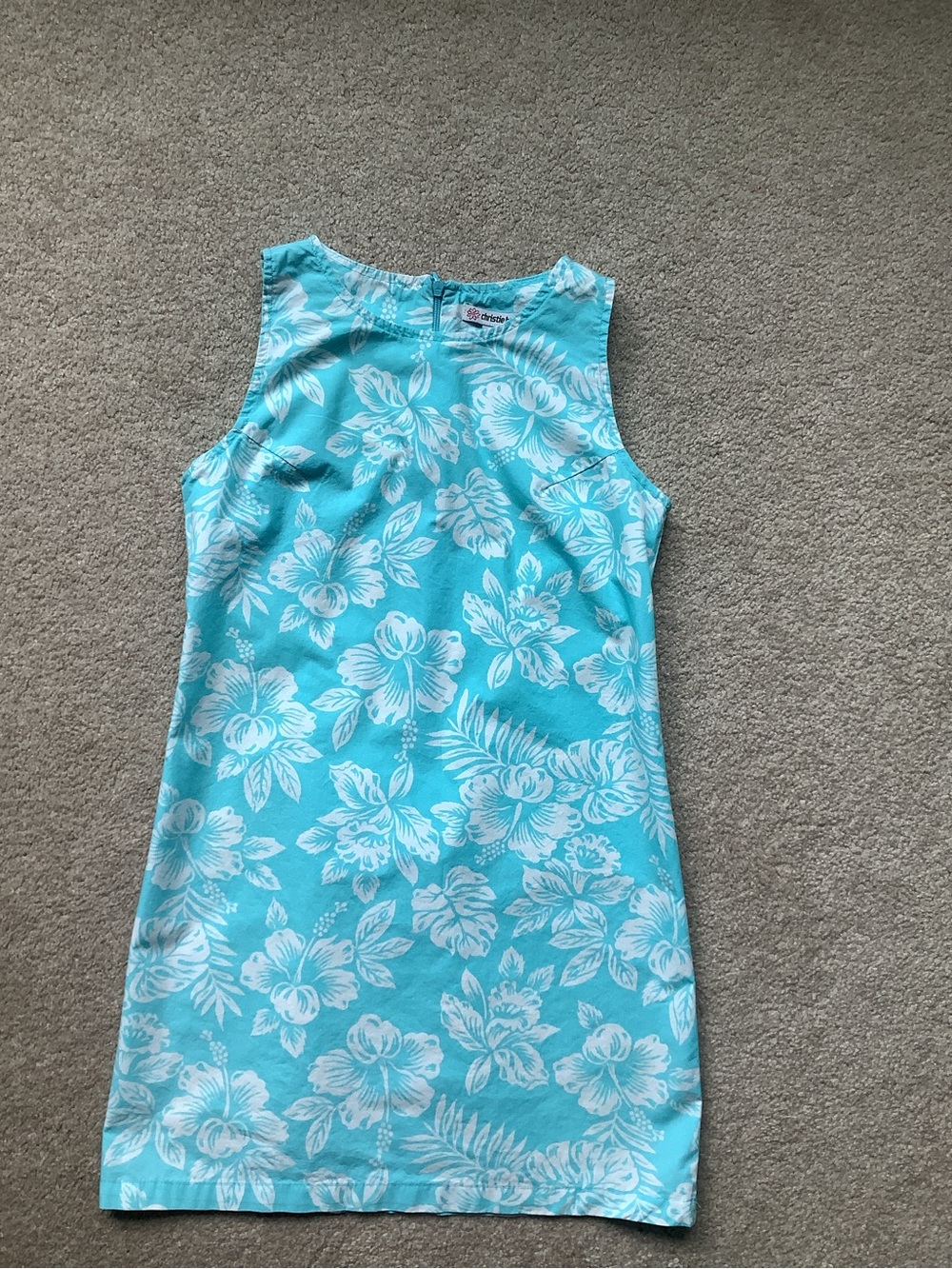 Aqua Hawaiian floral shift dress, 100% cotton, size 10-12